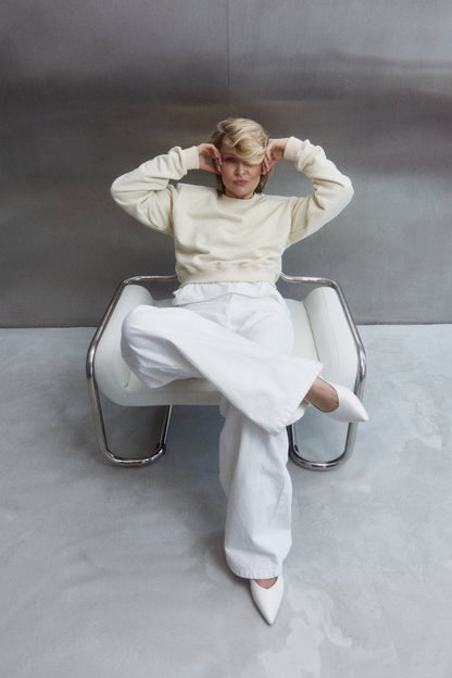 Bluza Typu Cropped z Poszerzoną Linią Ramion LE PUMP Buttermilk