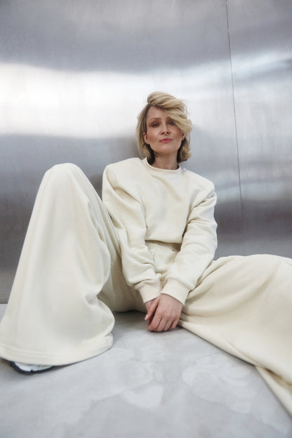 Bluza Typu Cropped z Poszerzoną Linią Ramion LE PUMP Buttermilk