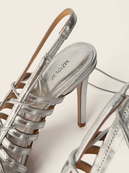 Sandały na obcasie GIGI srebrne