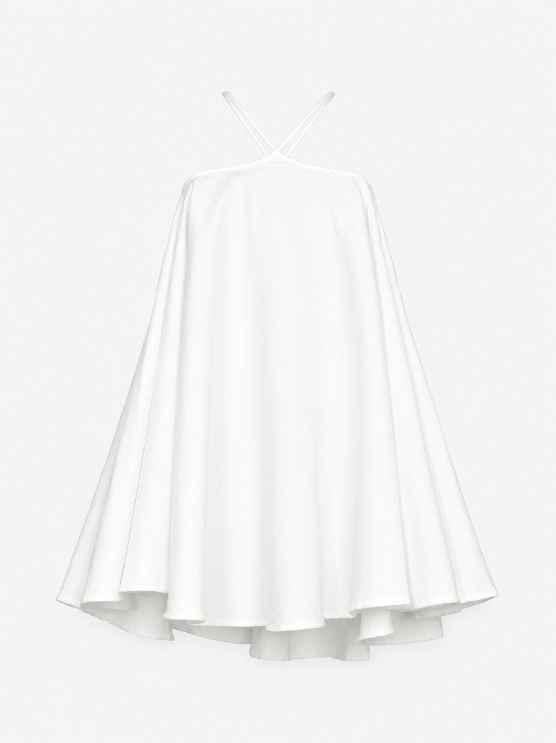 Krótka sukienka SOLEA off-white ze strukturalnej bawełny – widok z przodu, rozkloszowany fason i dekolt halter, Marieta Żukowska x Muuv, beetles.shop.