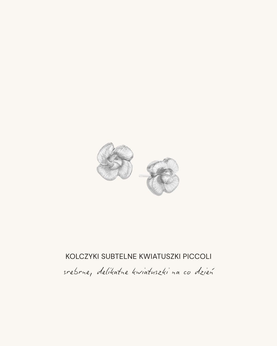 srebrne kolczyki kwiatuszki PICCOLI FIORI marki Beetles, subtelna bizuteria vintage w kolorze srebra