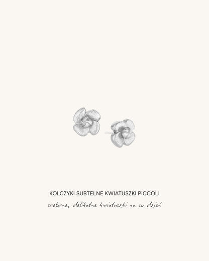 srebrne kolczyki kwiatuszki PICCOLI FIORI marki Beetles, subtelna bizuteria vintage w kolorze srebra